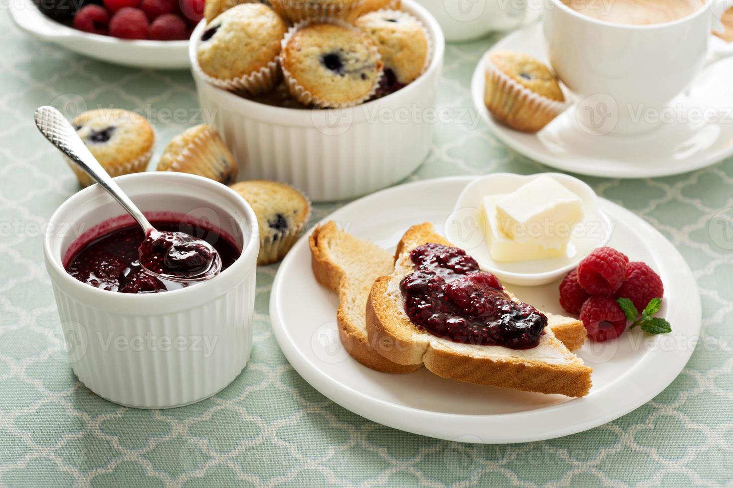 Fresh and bright continental breakfast table photo