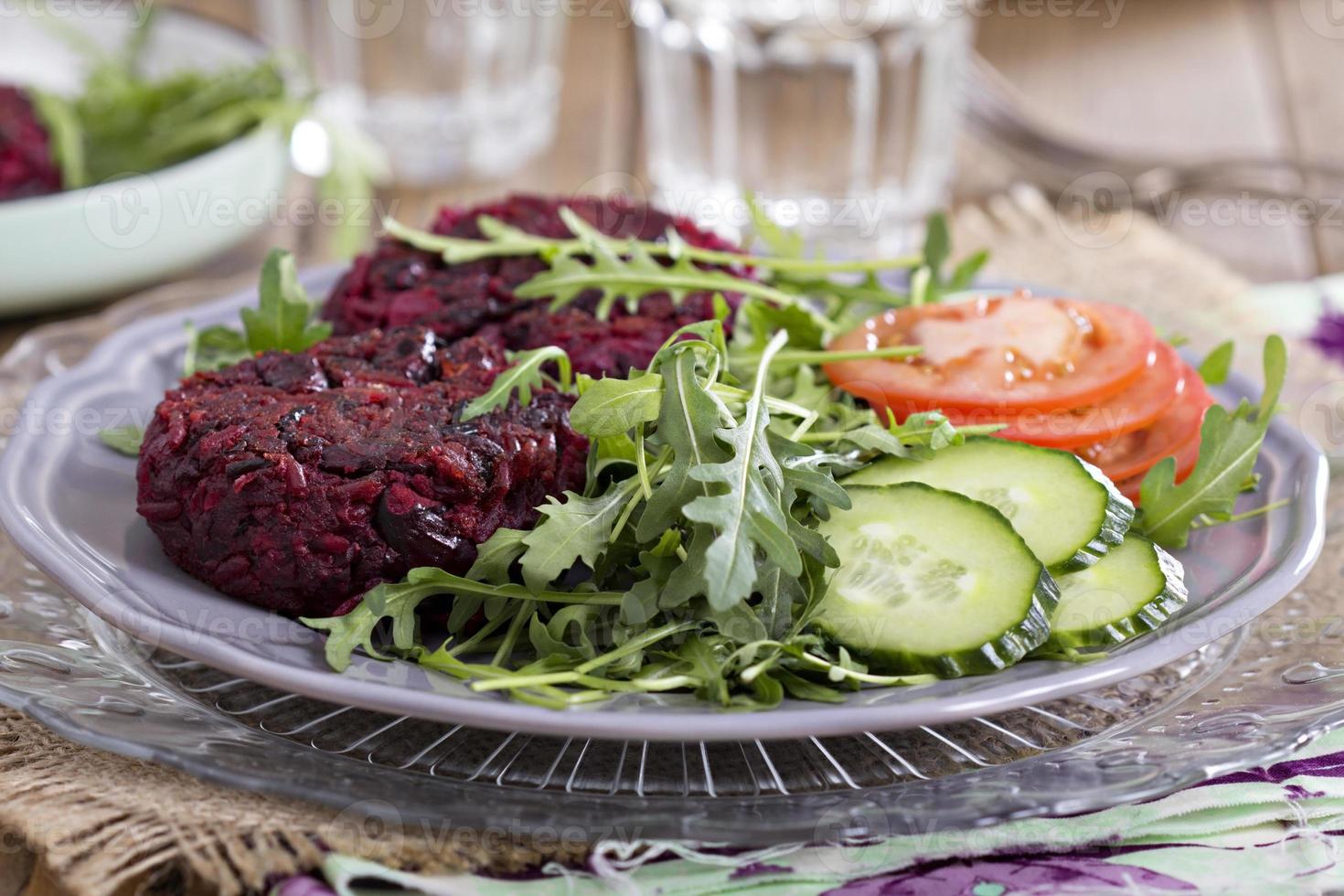 Vegan burgers with beetroot and beans photo