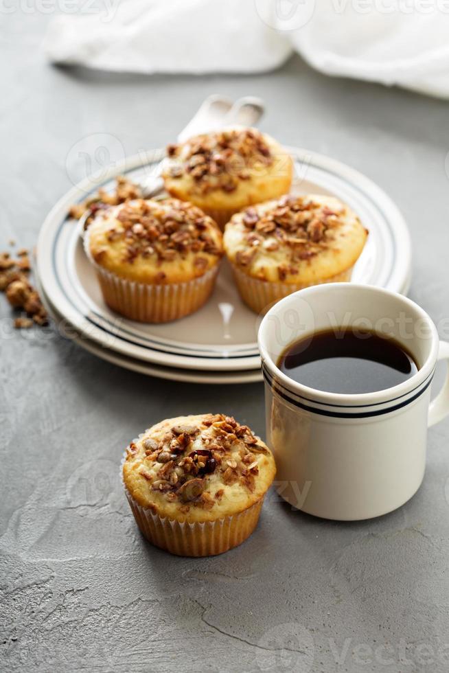 Homemade granola muffins for breakfast photo