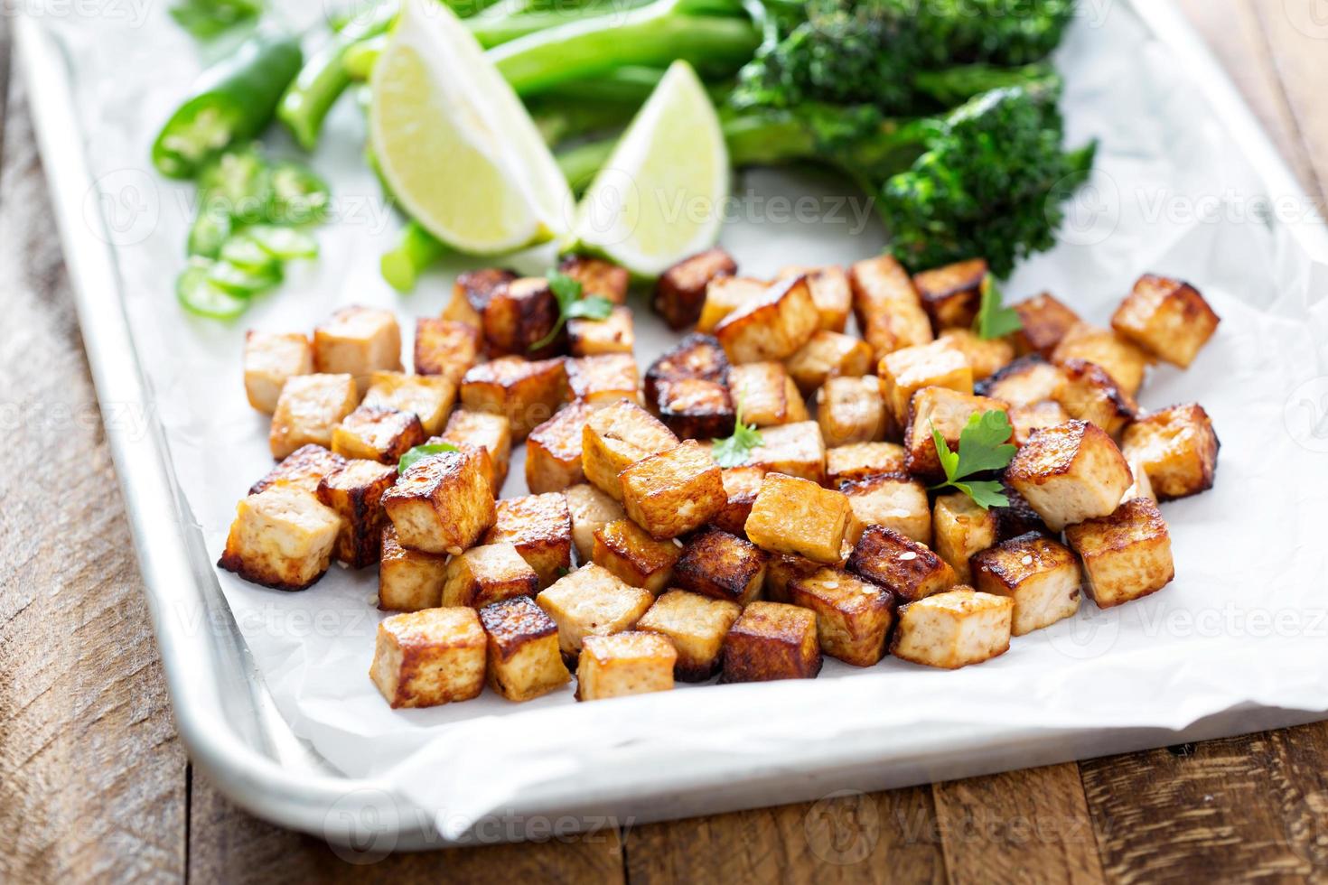 Stir fried tofu in a baking pan photo