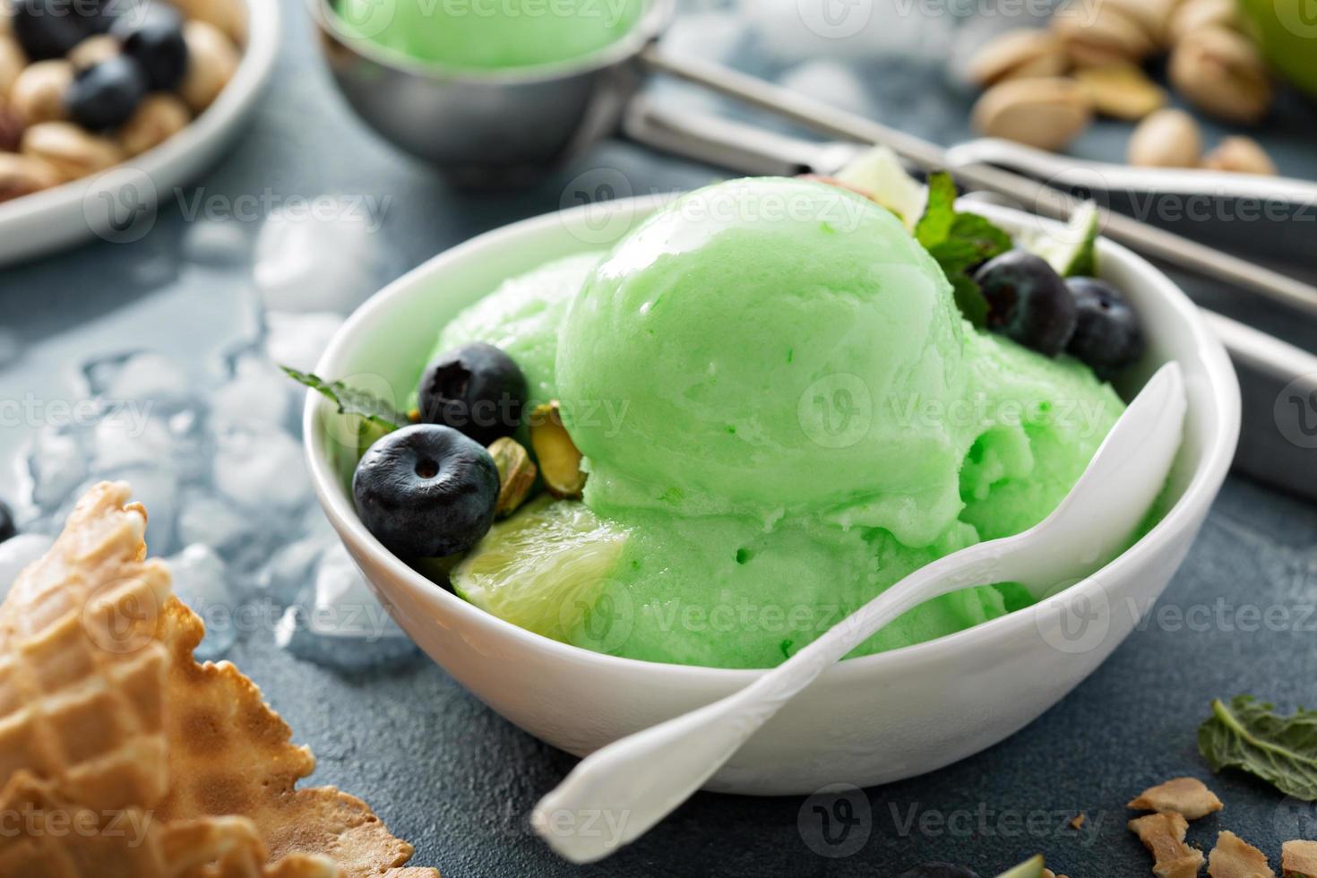 Green refreshing lime pistachio  ice cream photo