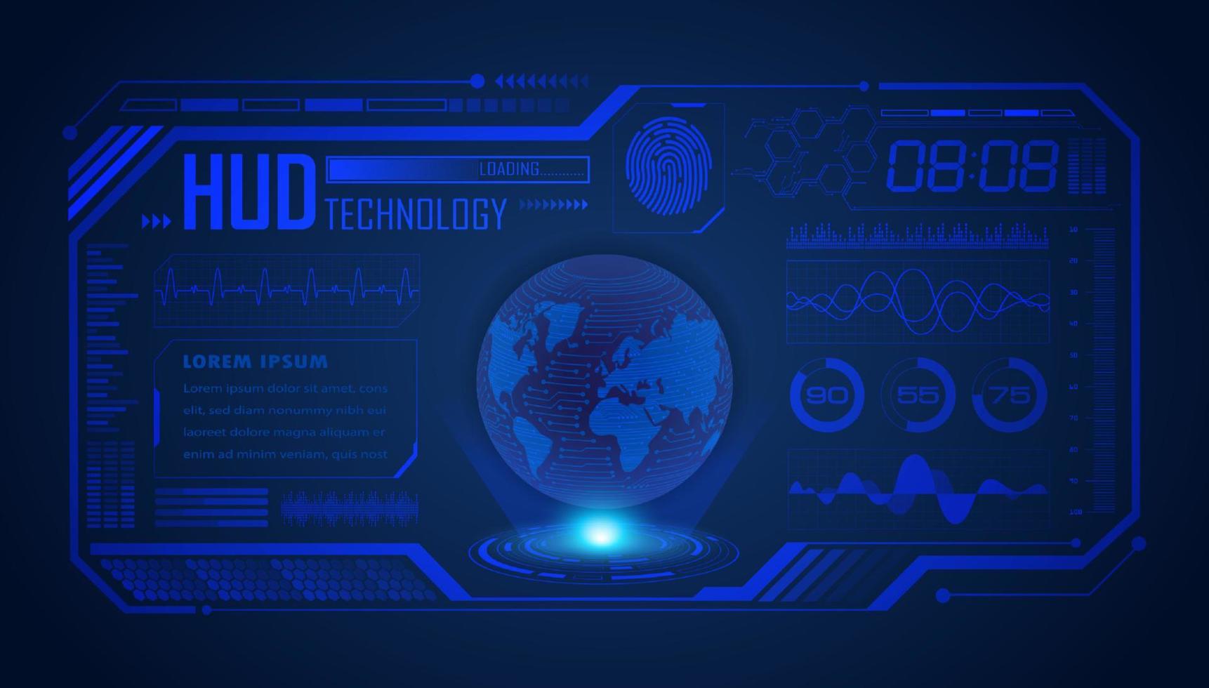 Modern HUD Technology Screen Background with blue globe vector