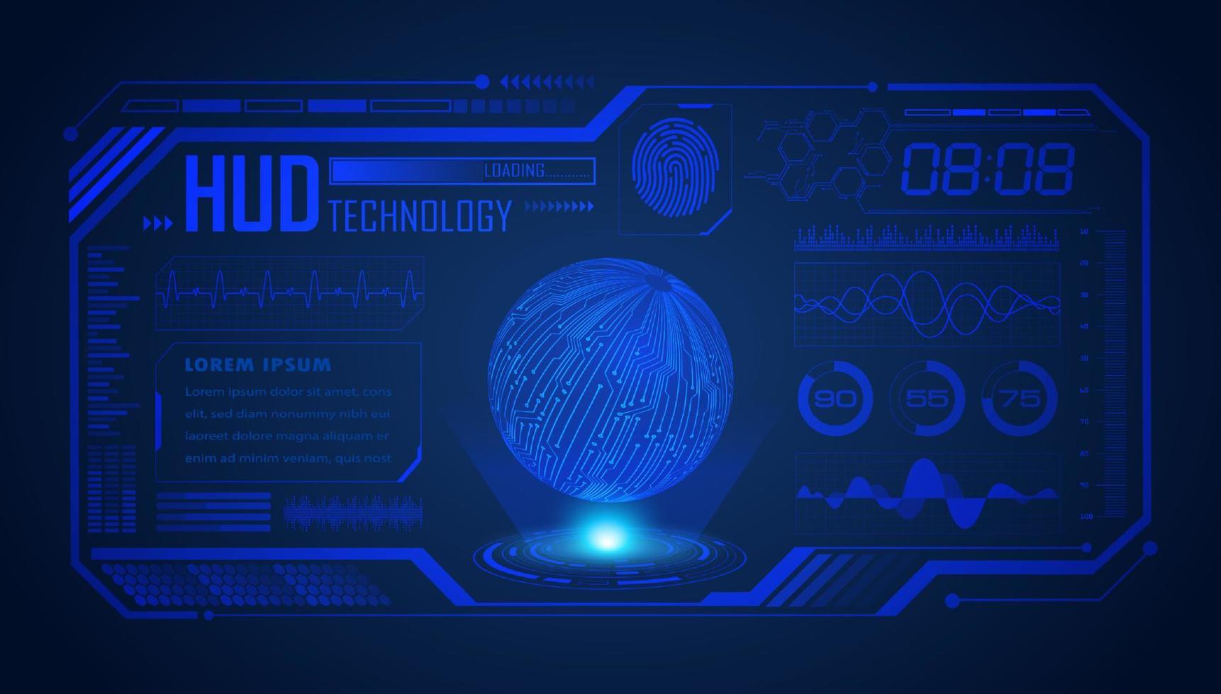 Modern HUD Technology Screen Background with blue globe vector