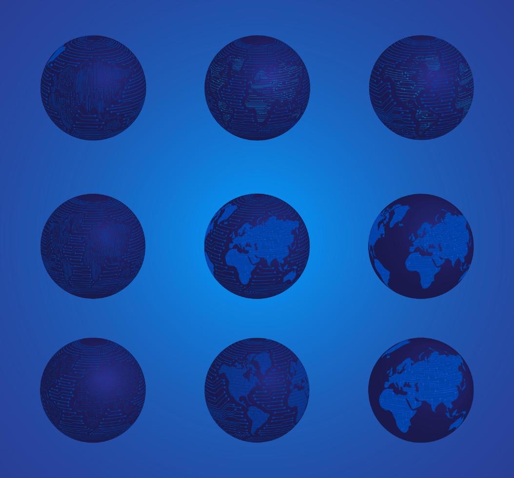 Modern Technology Globe icon set vector
