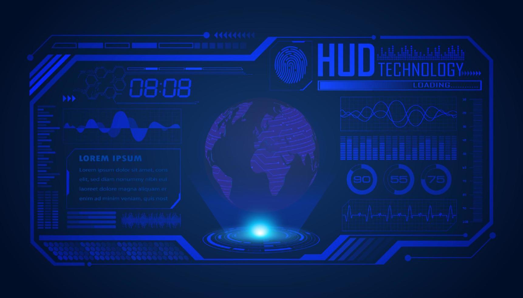 Modern HUD Technology Screen Background with blue globe vector