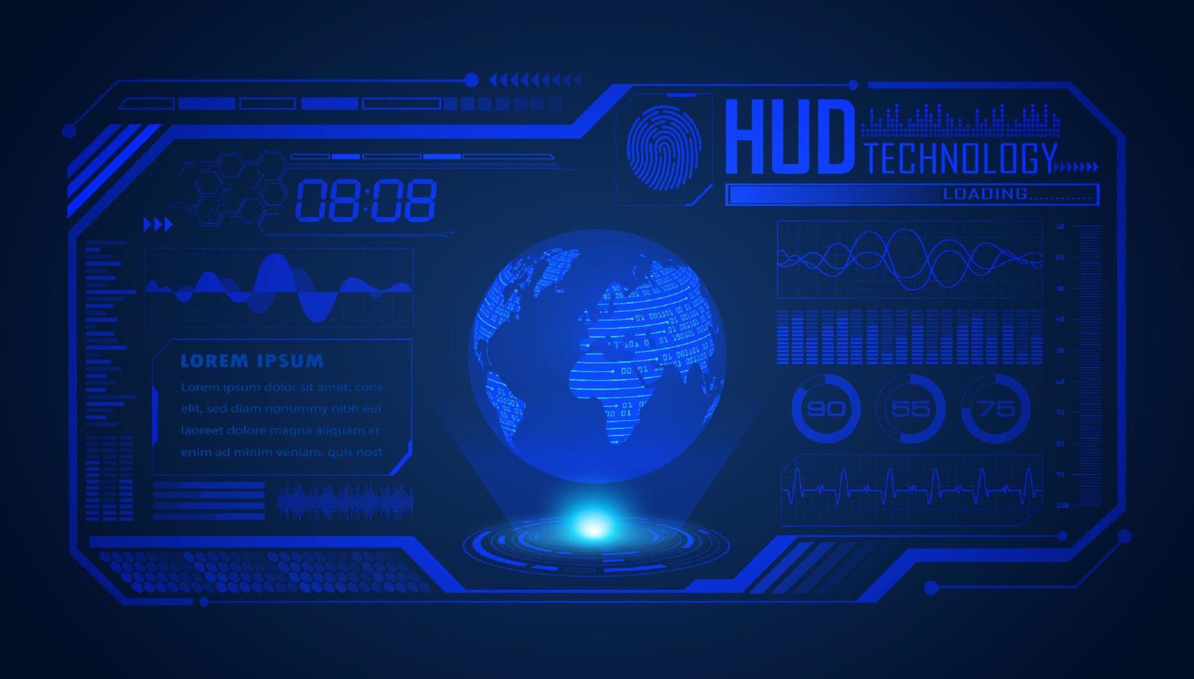 Modern HUD Technology Screen Background with blue globe vector