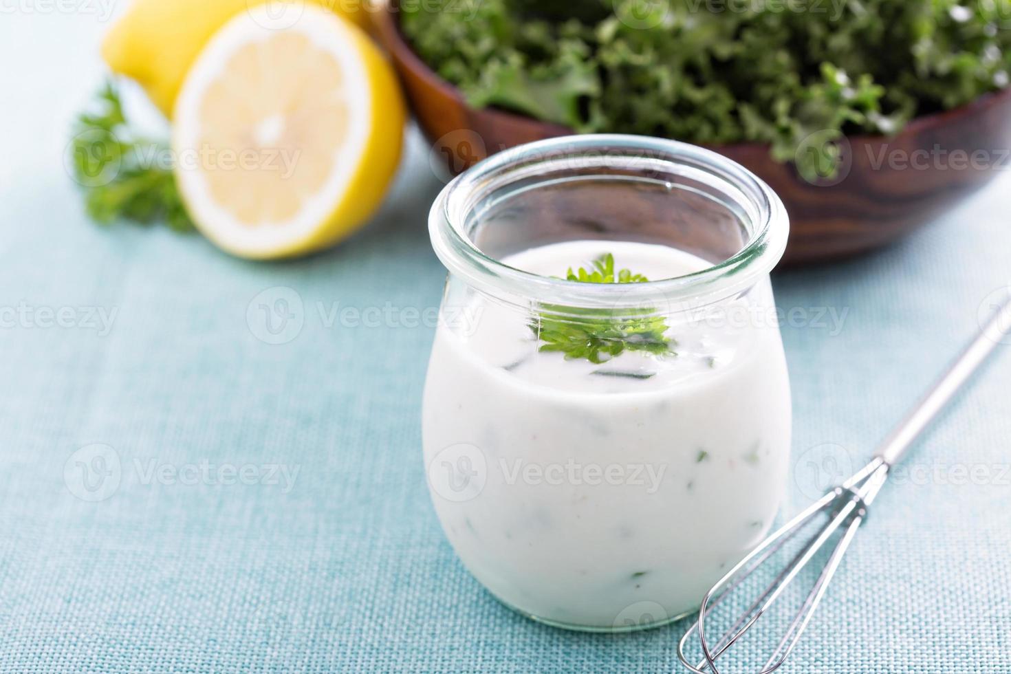 Homemade ranch dressing in a jar photo