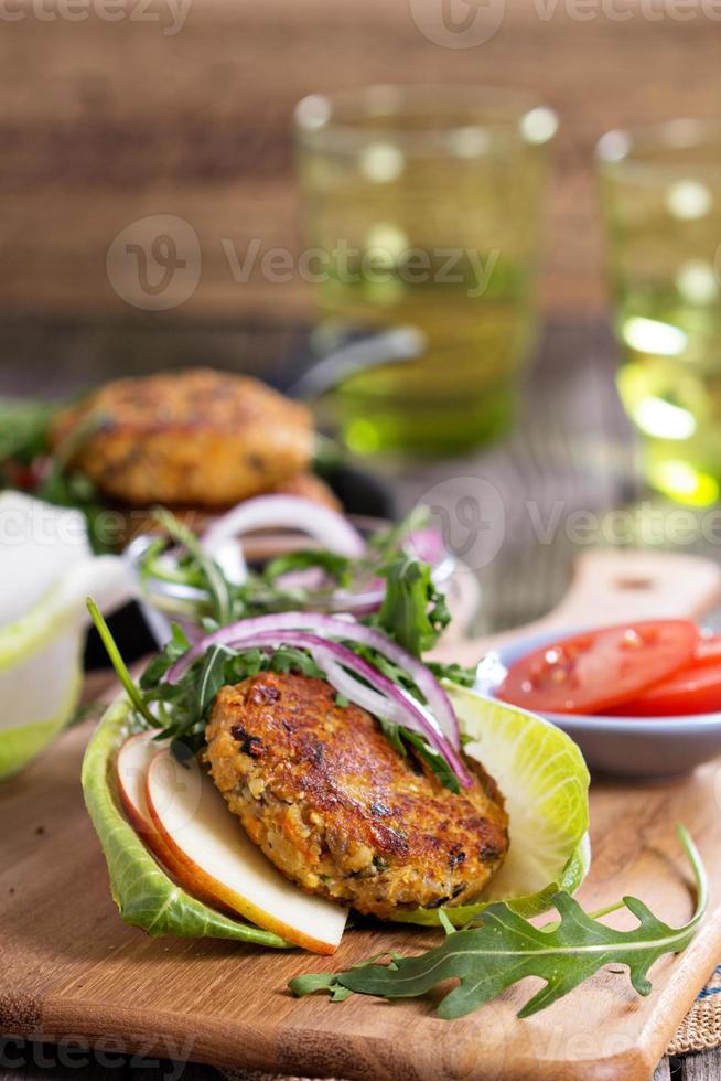 Vegan burgers with quinoa and vegetables photo