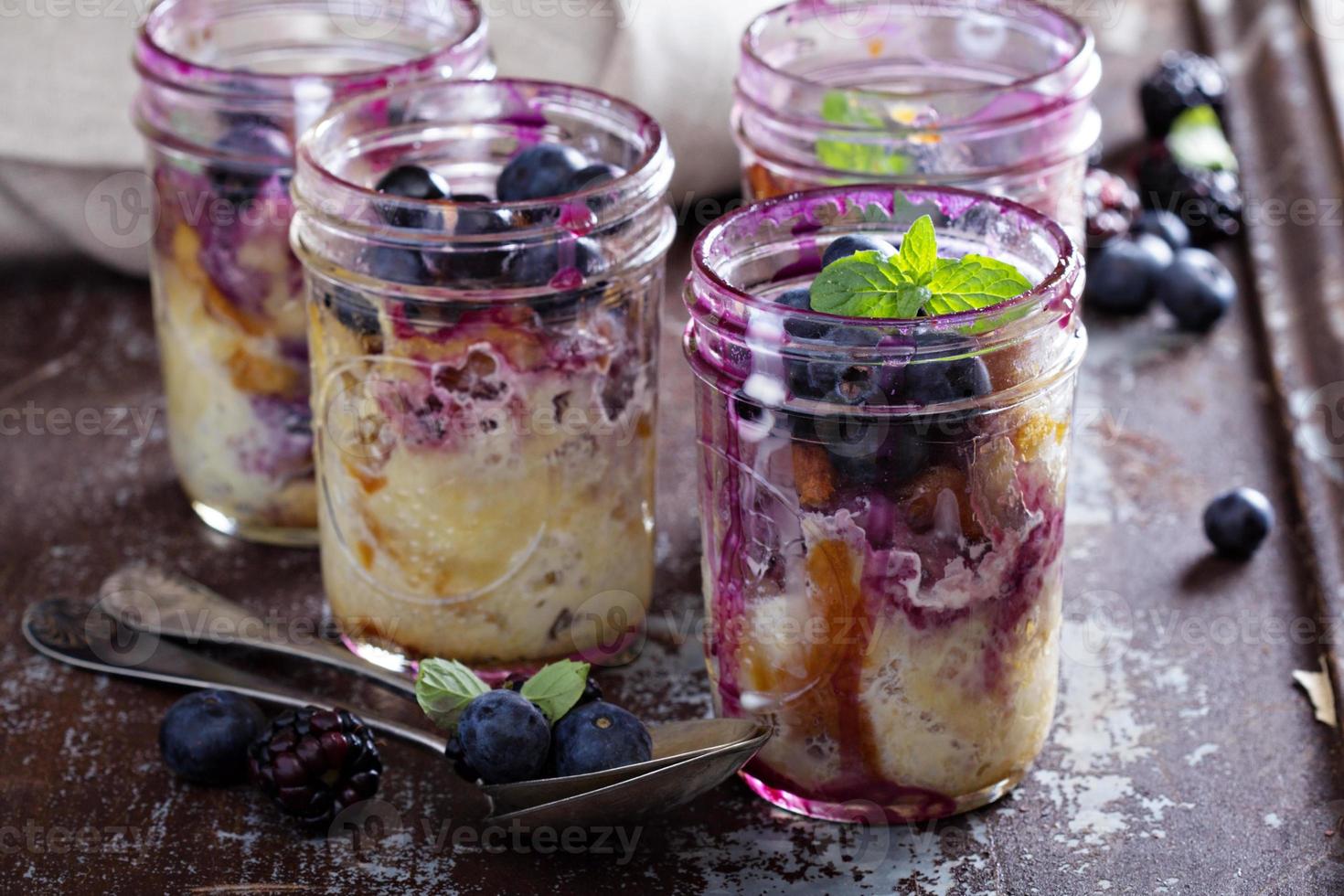 Bread berry pudding in mason jars photo