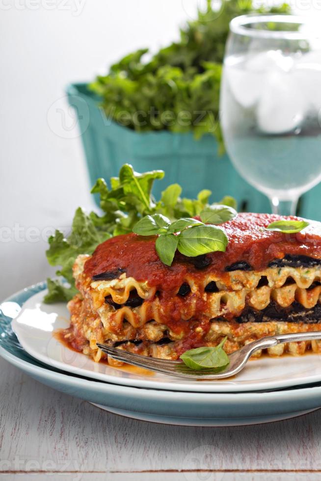 Vegan lasagna with eggplant and tofu photo