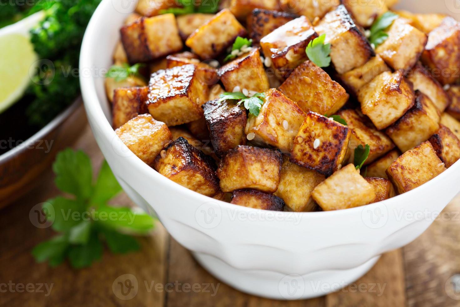 Stir fried tofu in a bowl photo