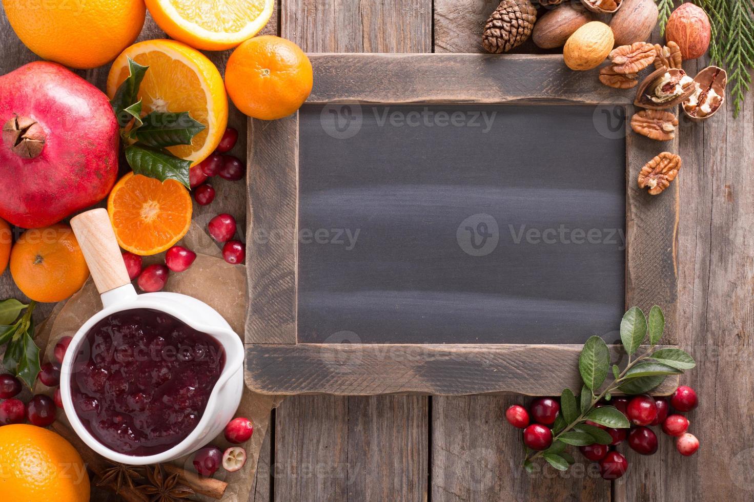 Fall and winter ingredients chalkboard frame photo