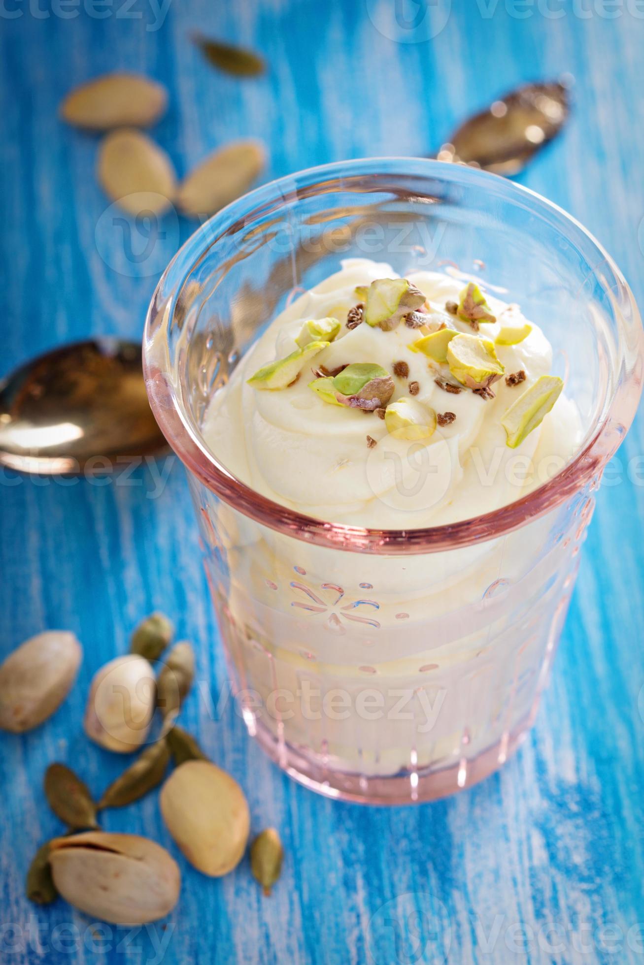 Sweet Yogurt with Saffron and Pistachios 15701886 Stock Photo at Vecteezy