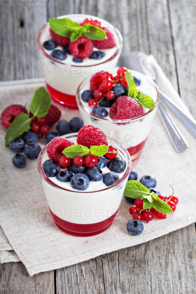 Jogurt and jelly dessert with berries photo