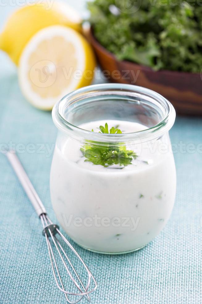 Homemade ranch dressing in a jar photo