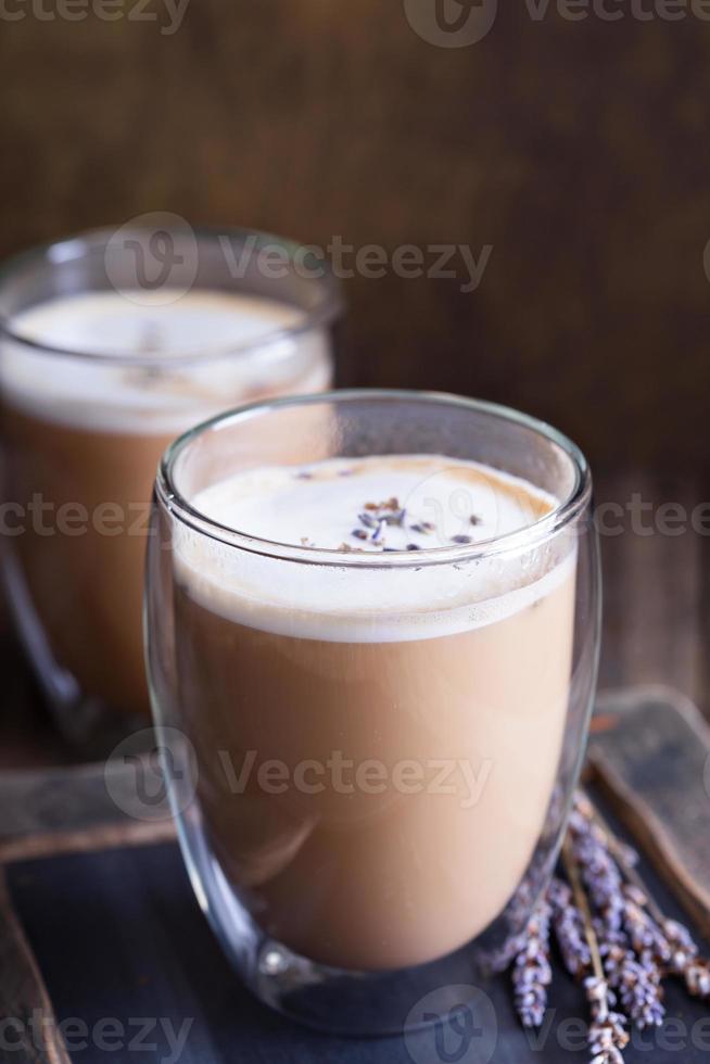 Hot latte with lavender photo