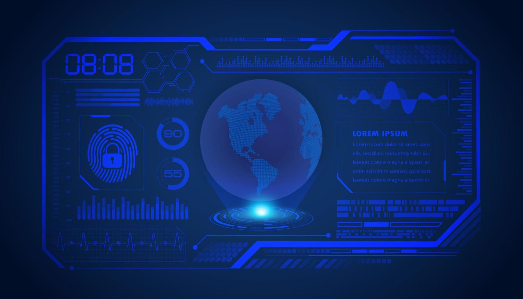 Modern HUD Technology Screen Background with blue globe vector