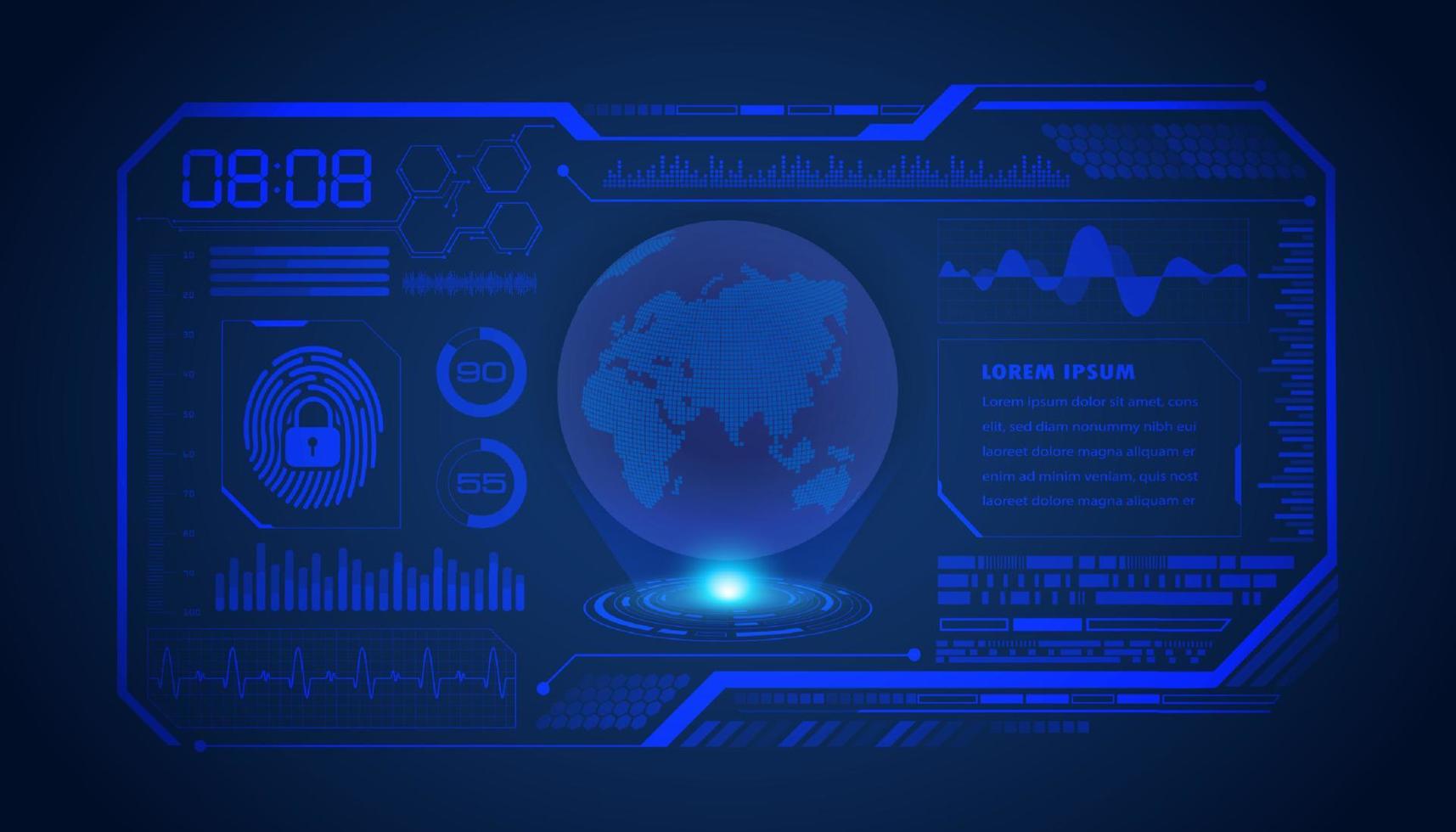 Modern HUD Technology Screen Background with blue globe vector