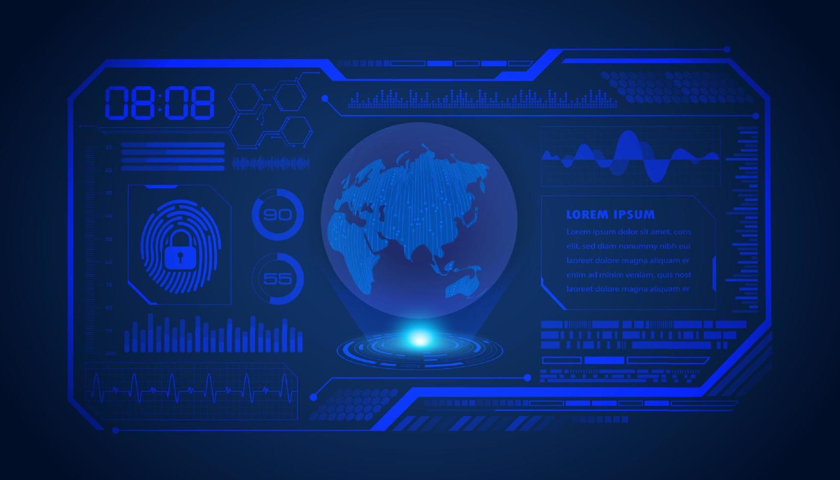 Modern HUD Technology Screen Background with blue globe vector