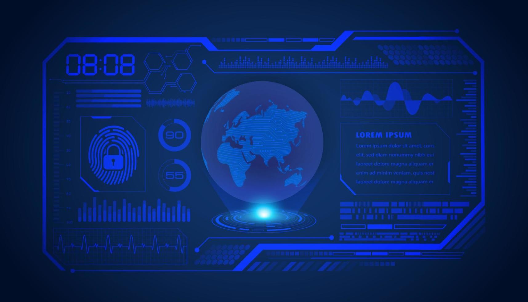 Modern HUD Technology Screen Background with blue globe vector