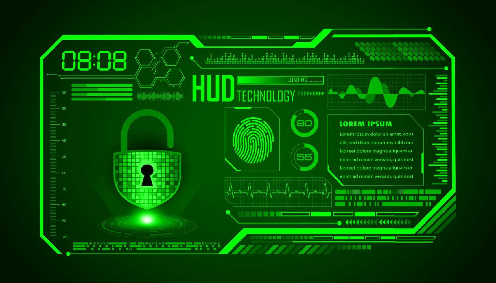 Modern HUD Technology Screen Background with padlock vector