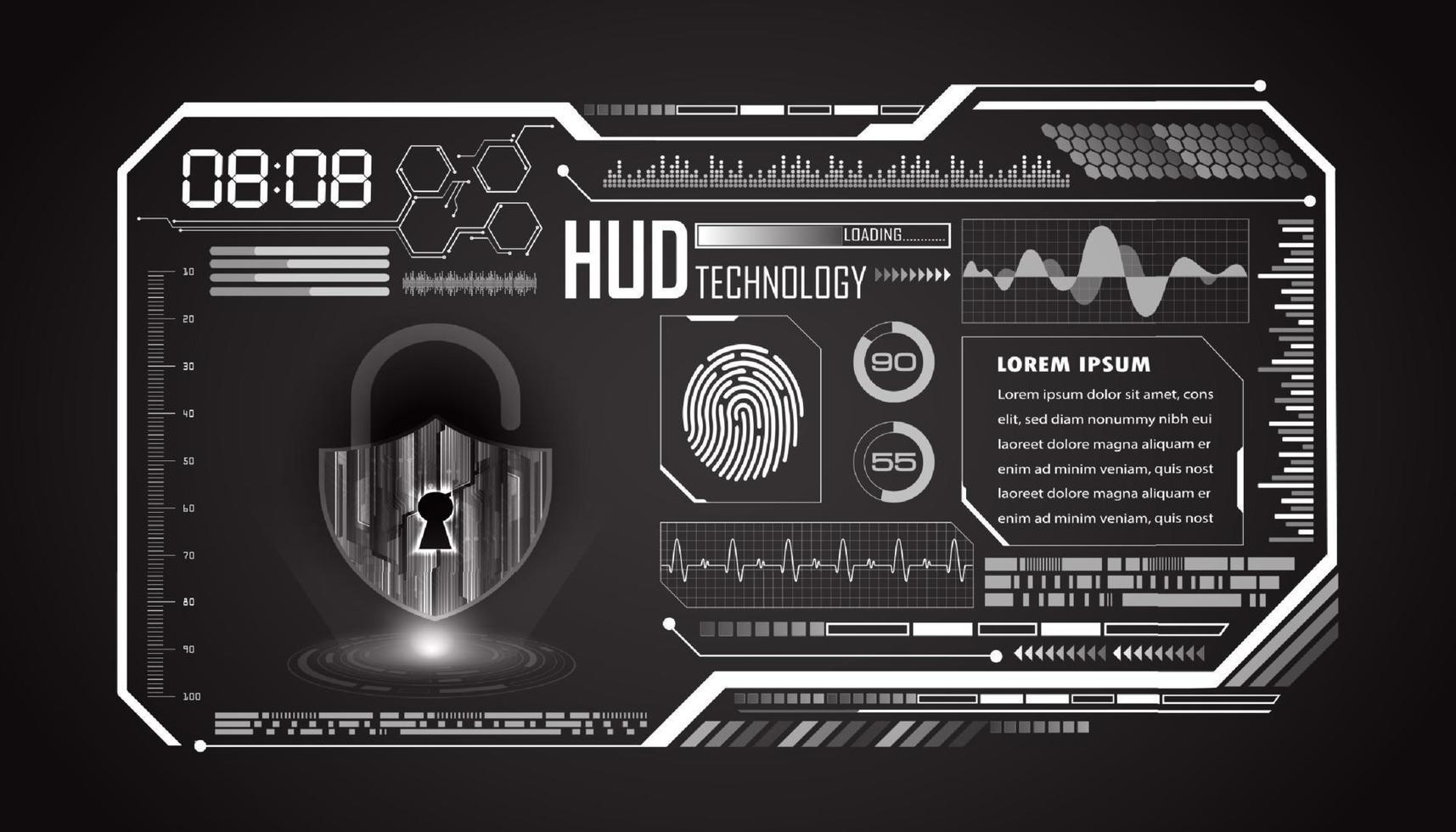 Modern HUD Technology Screen Background with padlock vector