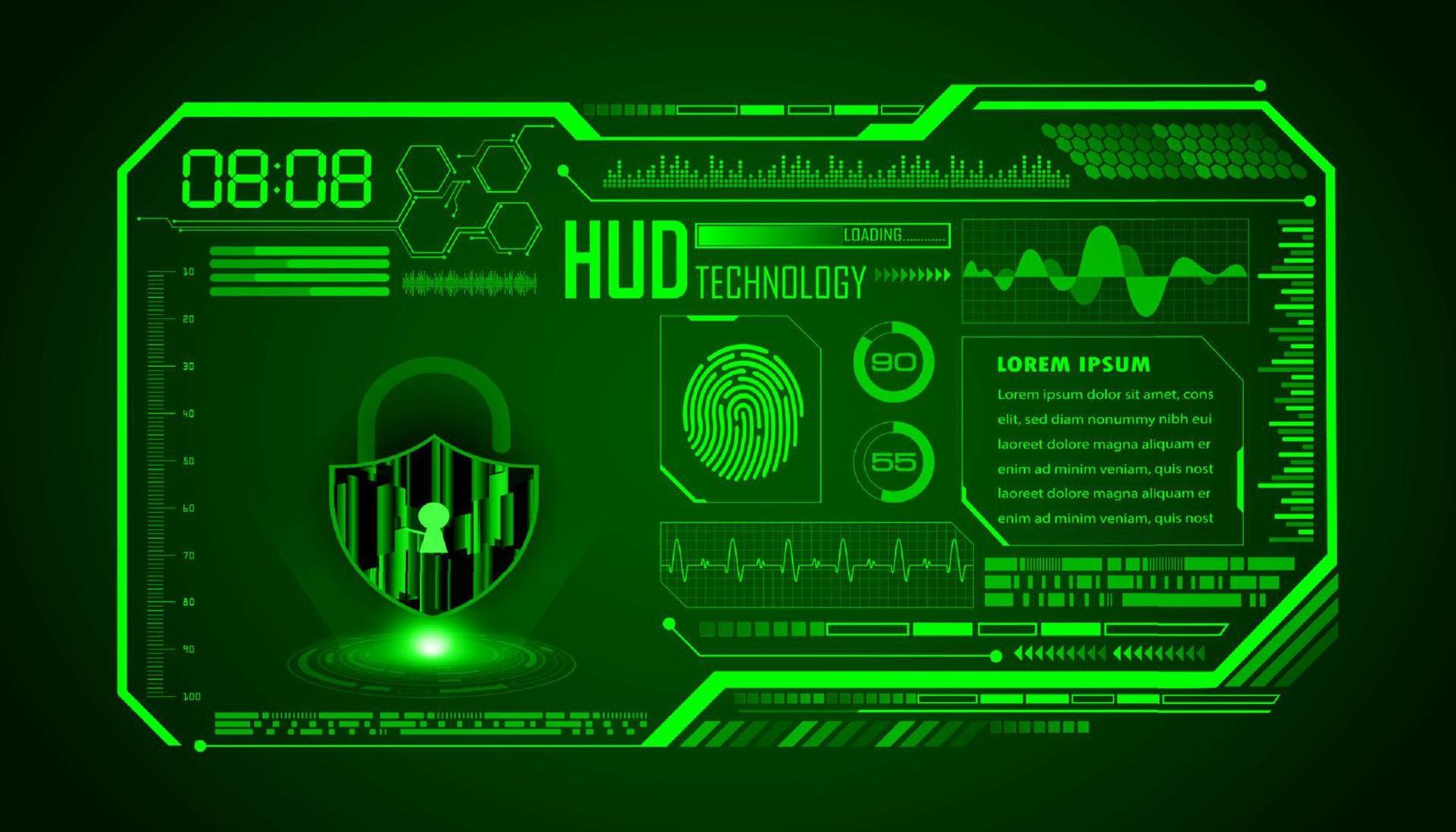 fondo de pantalla de tecnología hud moderna con candado vector