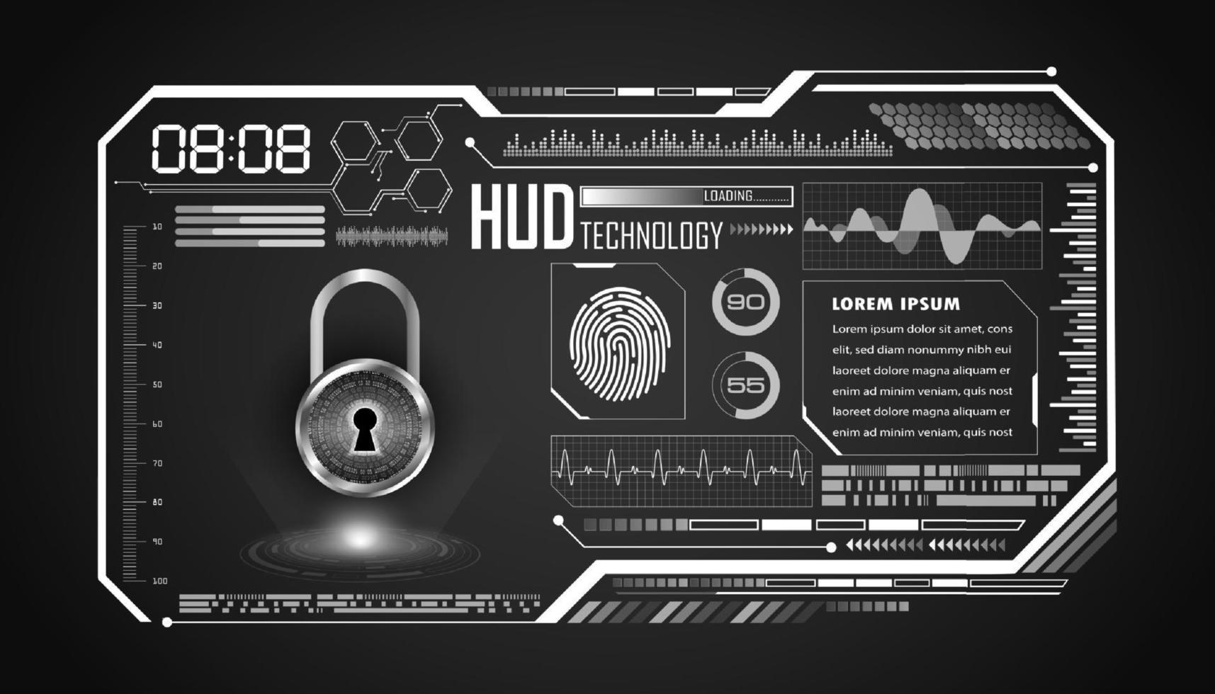 Modern HUD Technology Screen Background with padlock vector