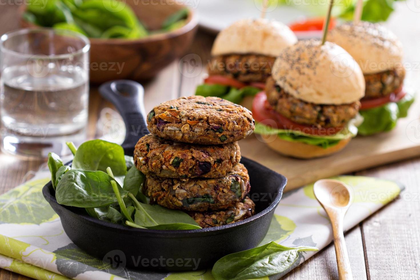 Vegan burgers with beans and vegetables photo