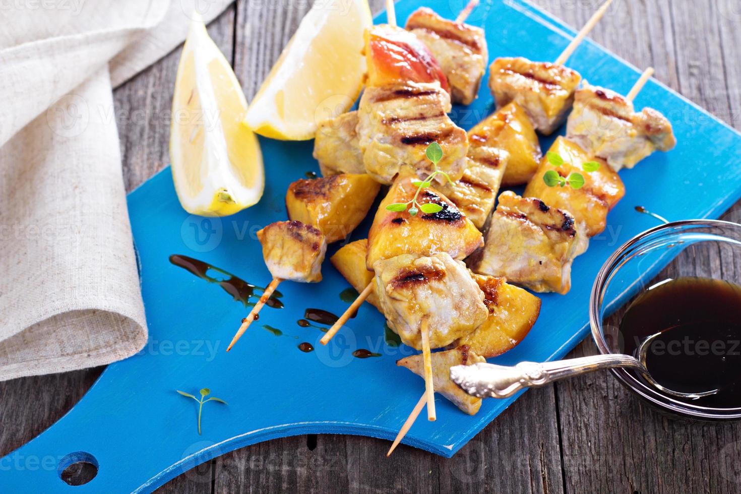 Grilled pork kabobs with peaches photo