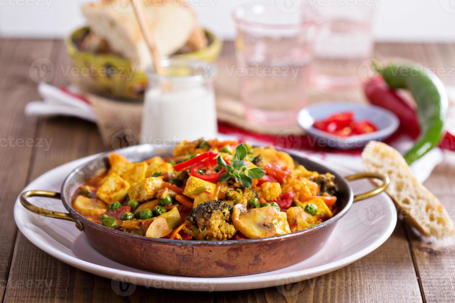 Vegan curry with tofu and vegetables photo