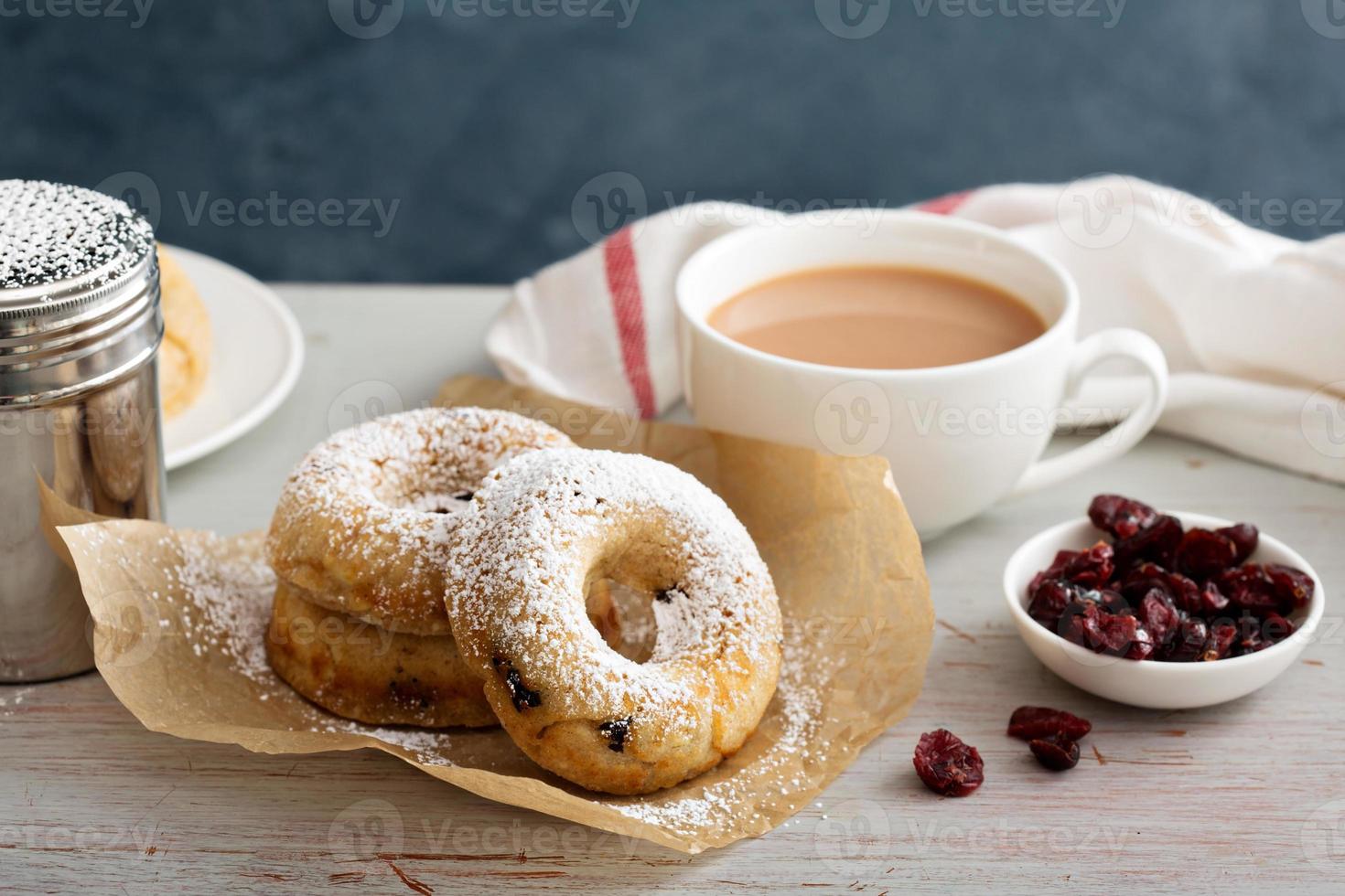 Vanilla baked donuts with dried cranberries photo