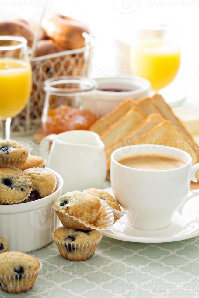 Fresh and bright continental breakfast table photo