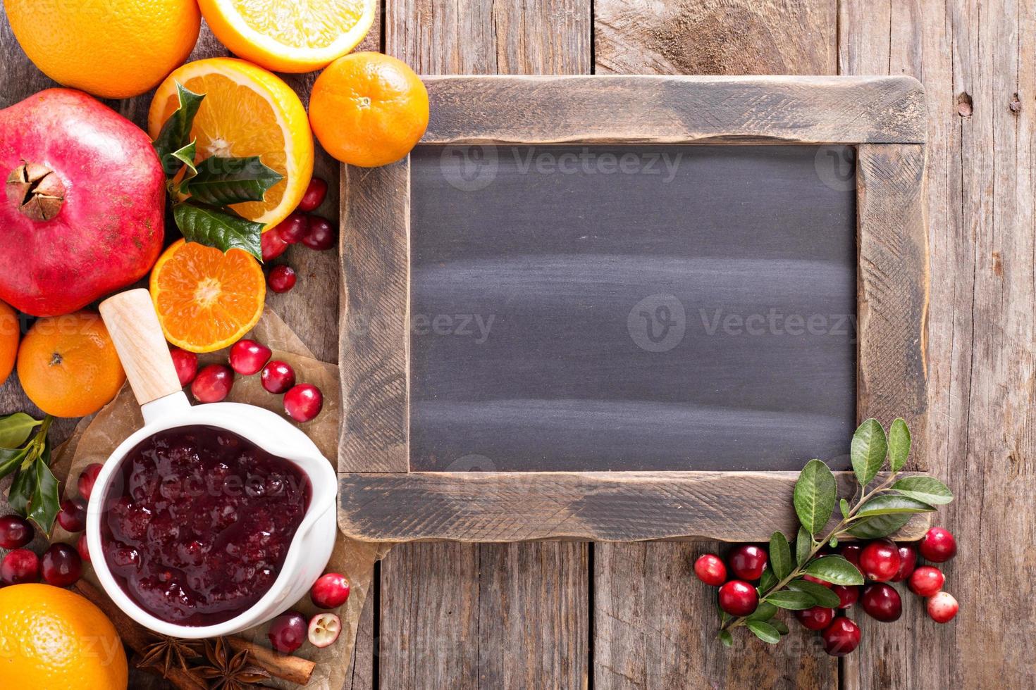 Cranberry sauce in ceramic saucepan photo