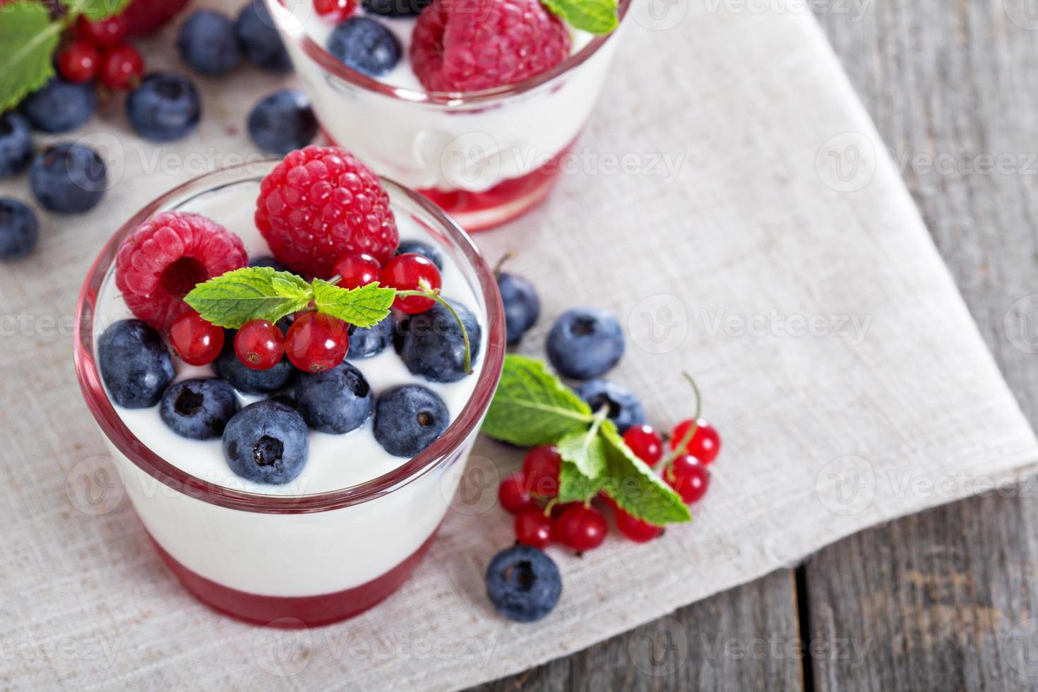 Jogurt and jelly dessert with berries photo