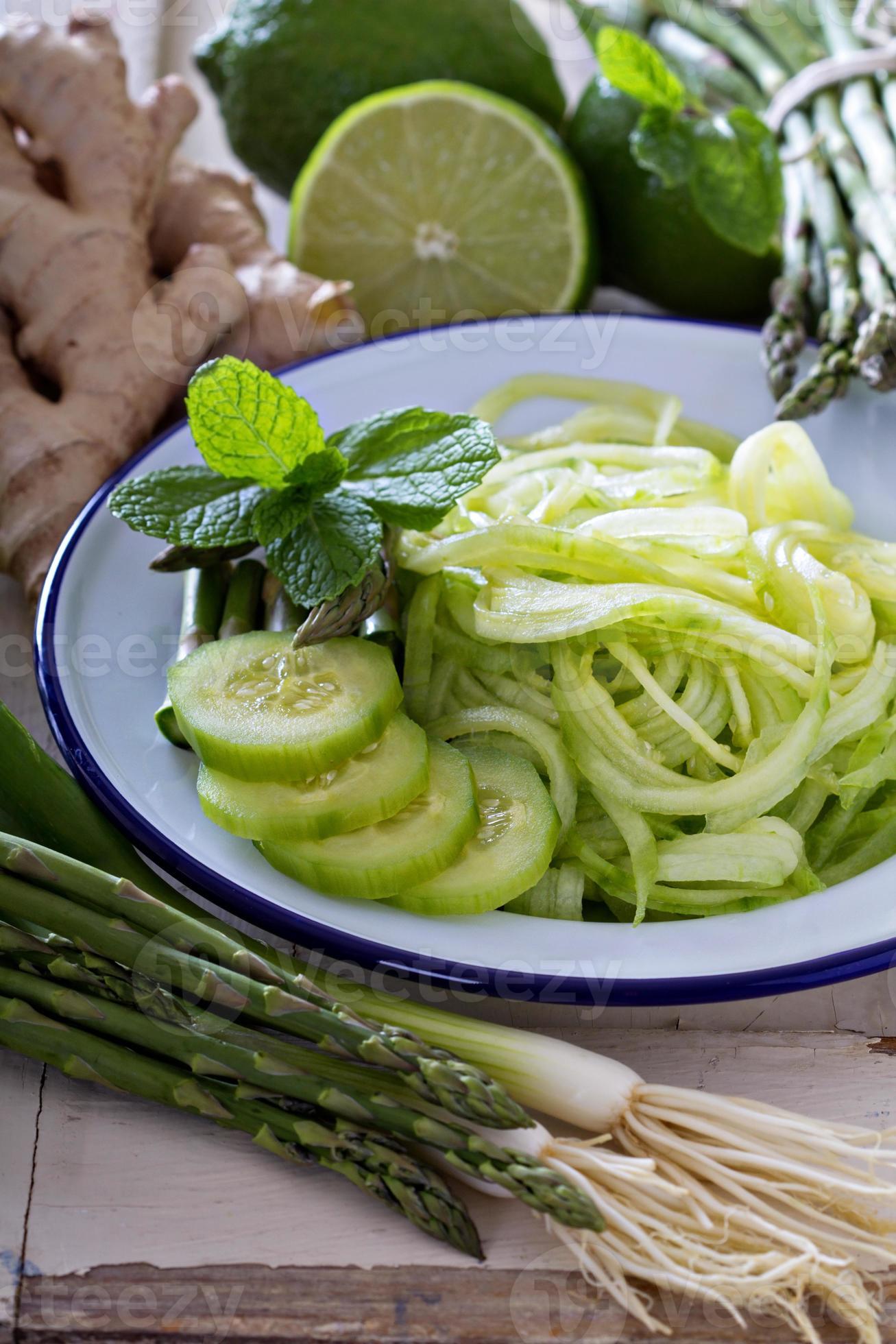 Cucumber noodles and green vegetables 15703421 Stock Photo at Vecteezy