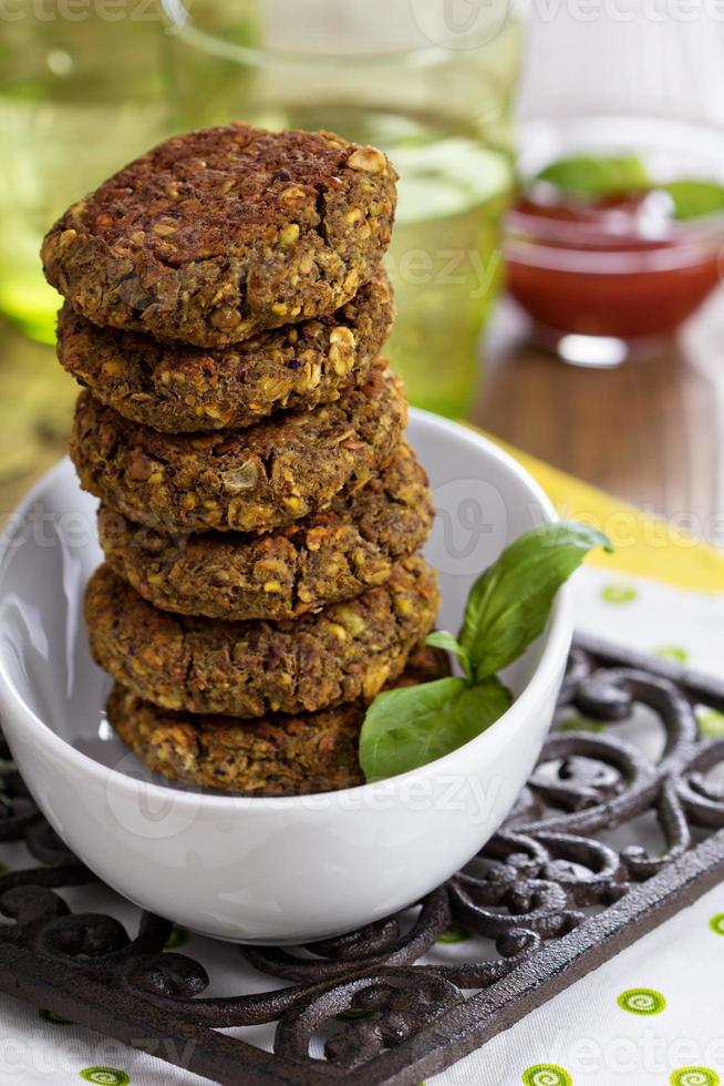 Vegan burgers with lentils and pistashios photo