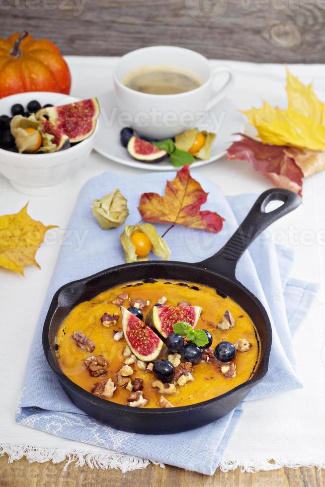 Healthy pumpkin baked oatmeal with banana photo