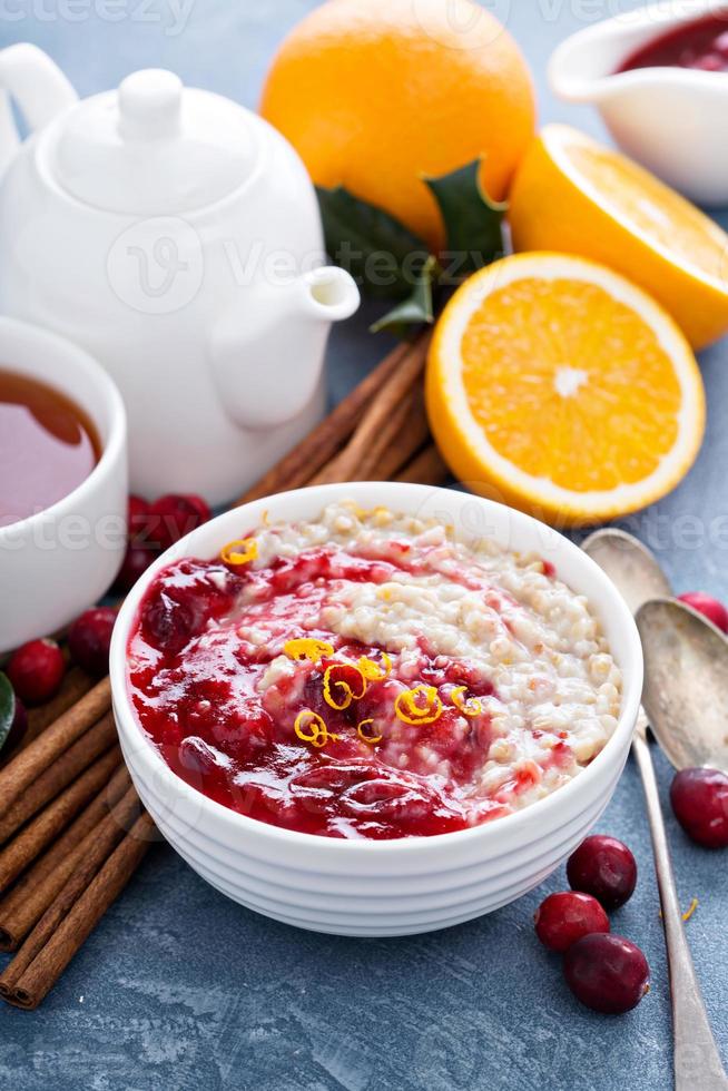 Christmas morning breakfast oatmeal with cranberry photo