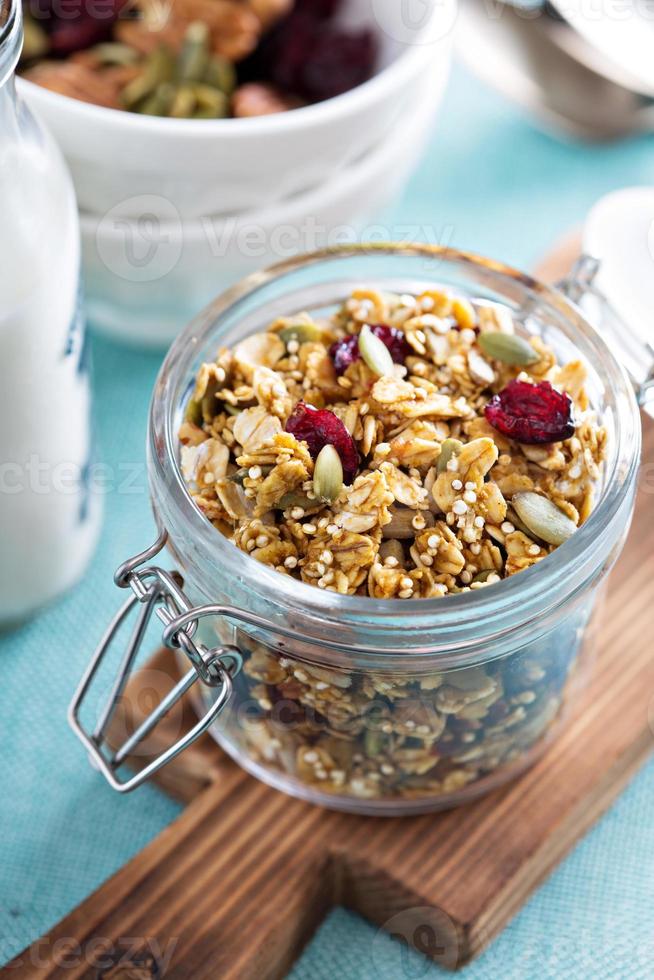 Homemade granola with quinoa and cranberry photo