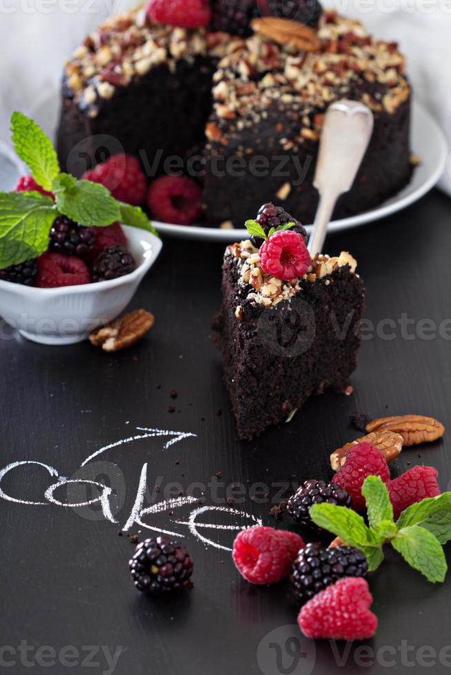 Chocolate banana cake with nuts photo