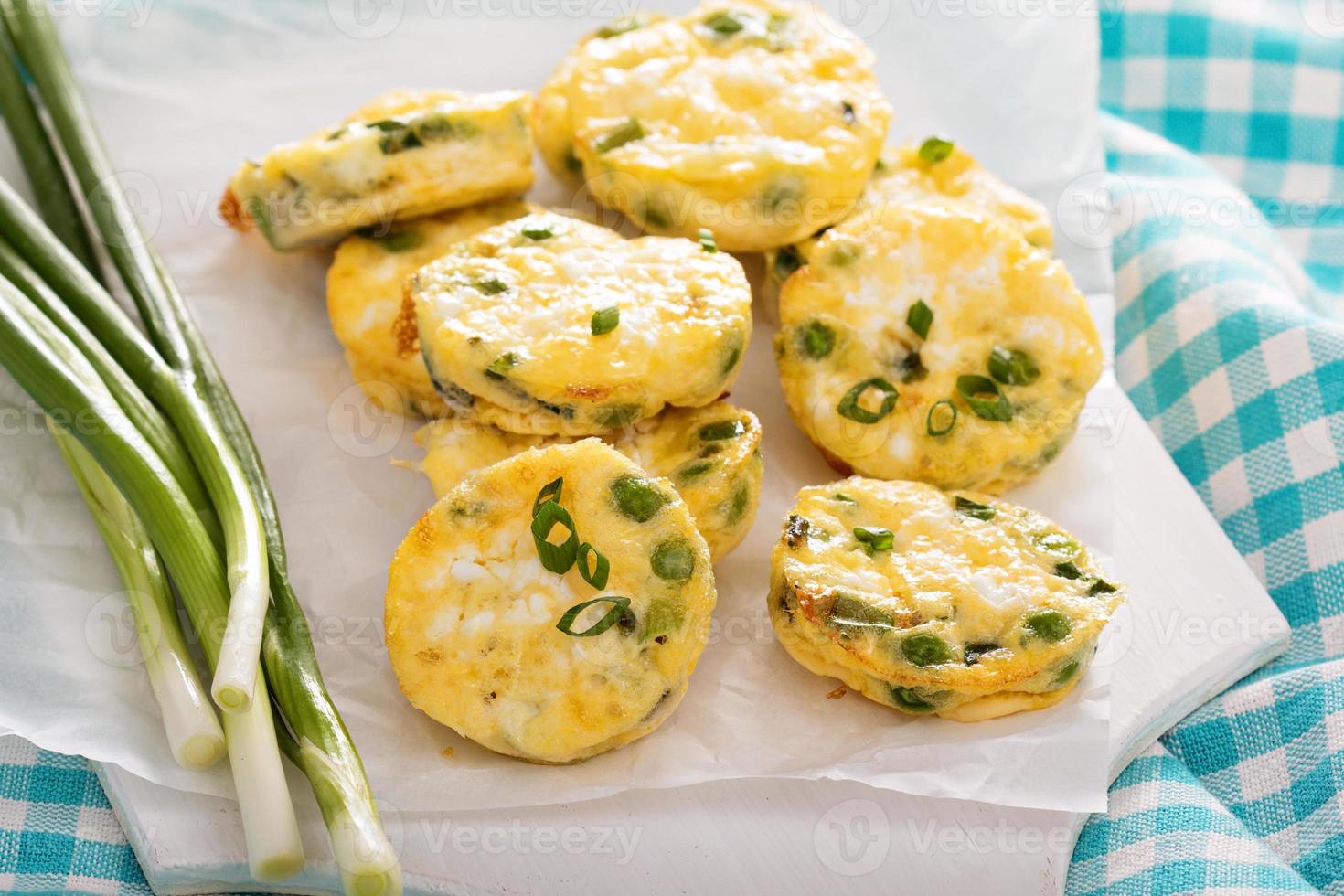 Mini frittatas with peas, green onion and feta photo