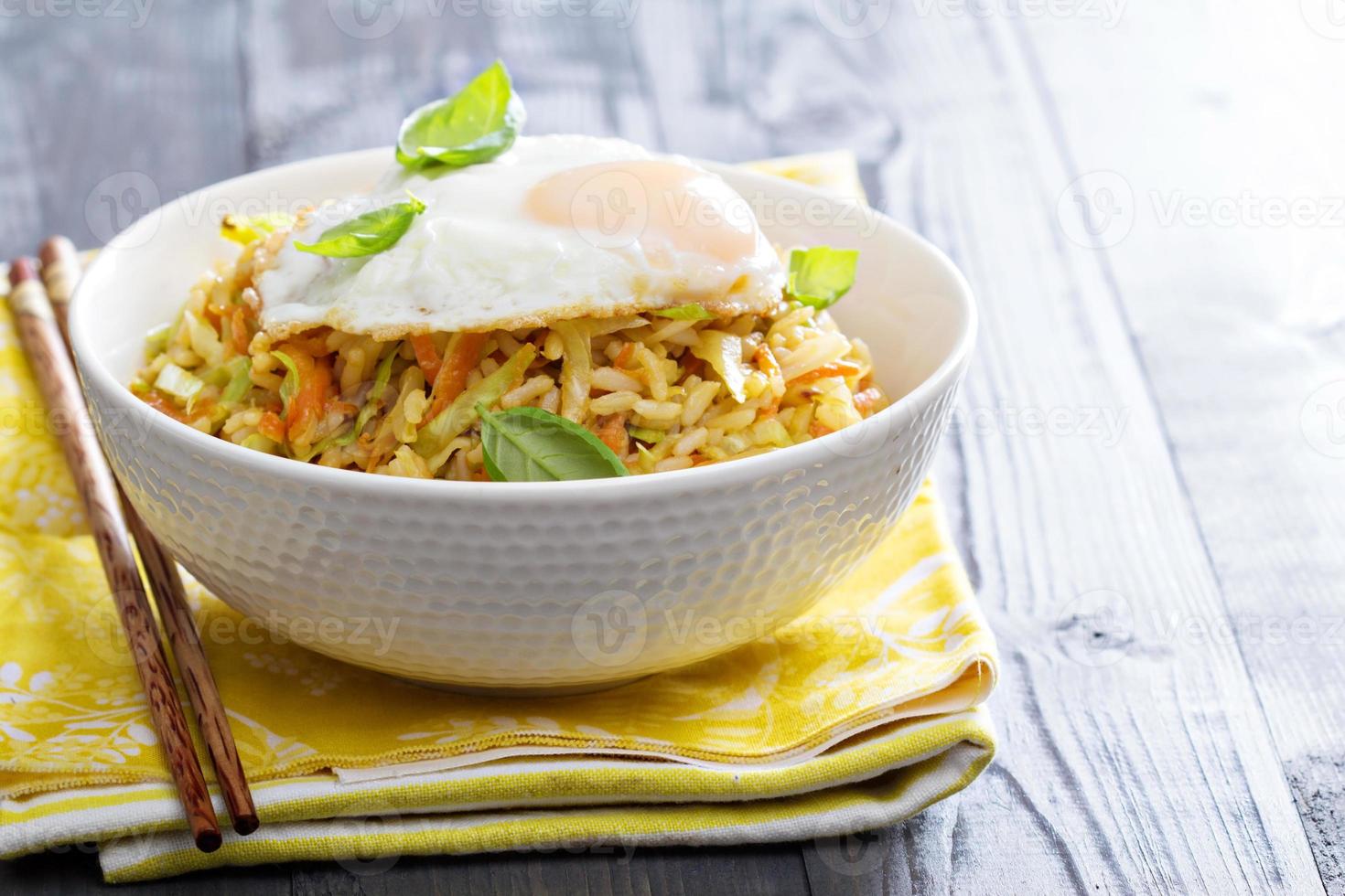 Fried rice with cabbage and carrot photo