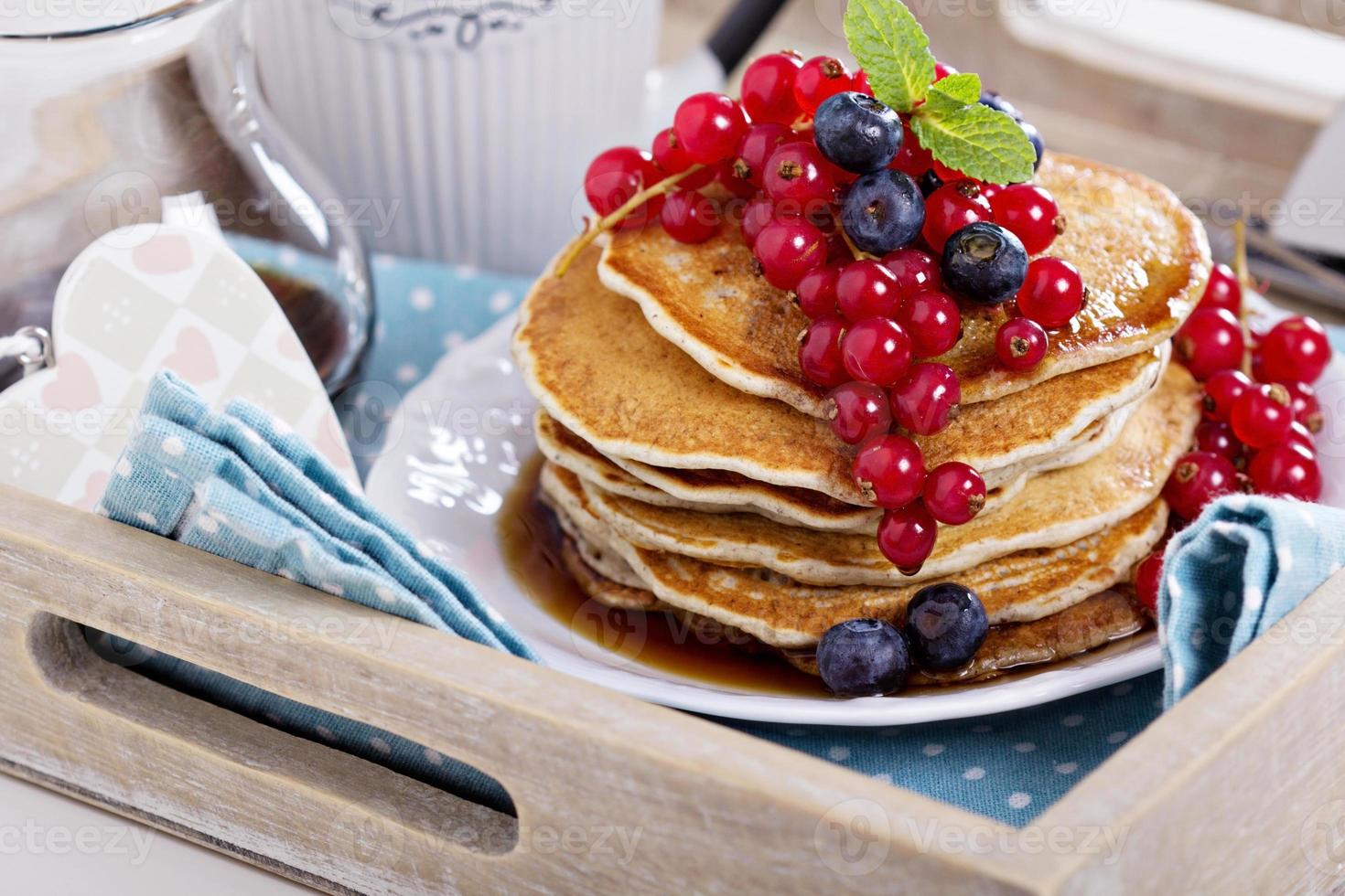 Vegan pancakes with mixed berries photo