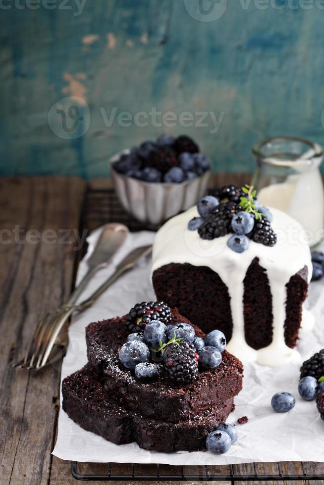 Chocolate loaf cake sliced photo