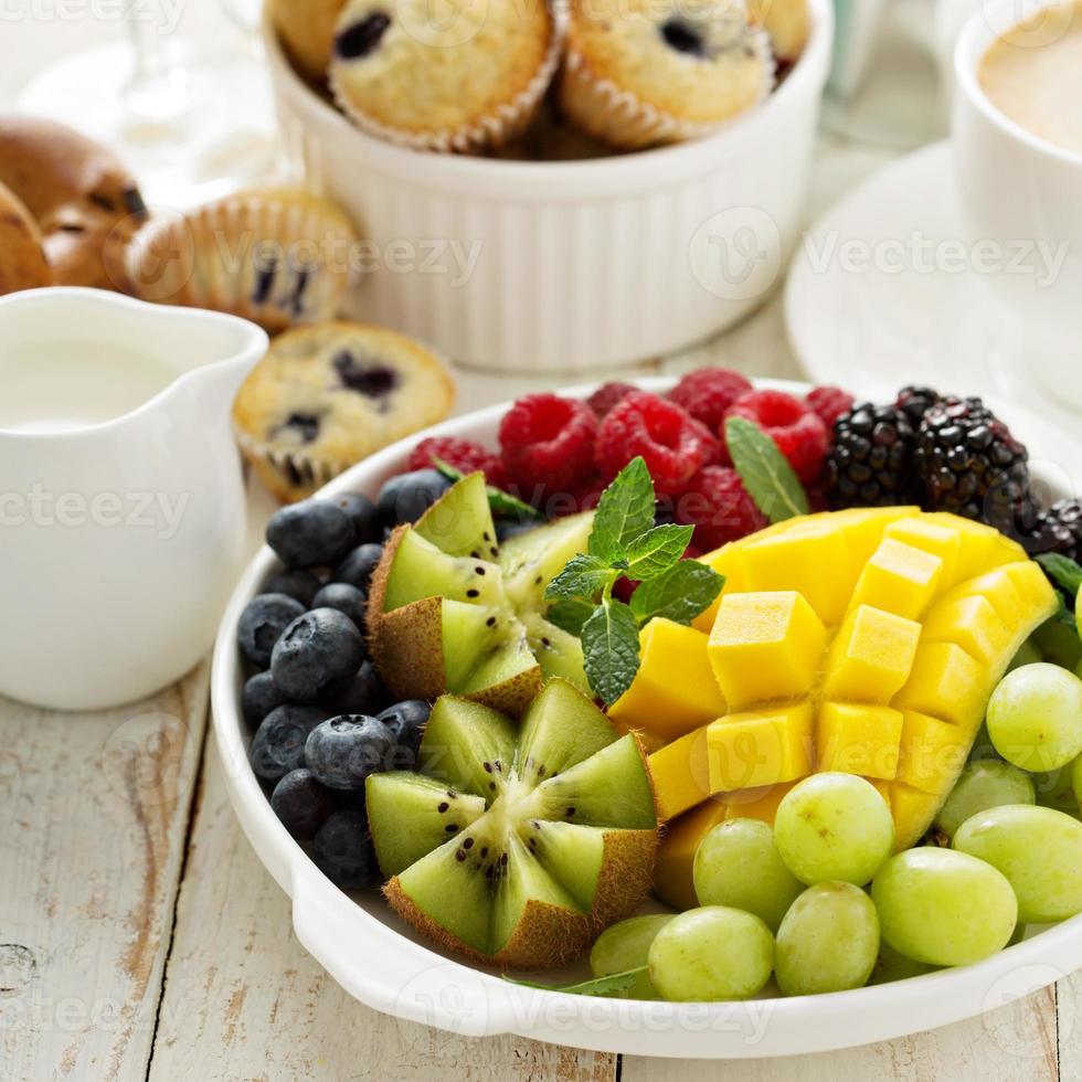 Fresh and bright continental breakfast table photo