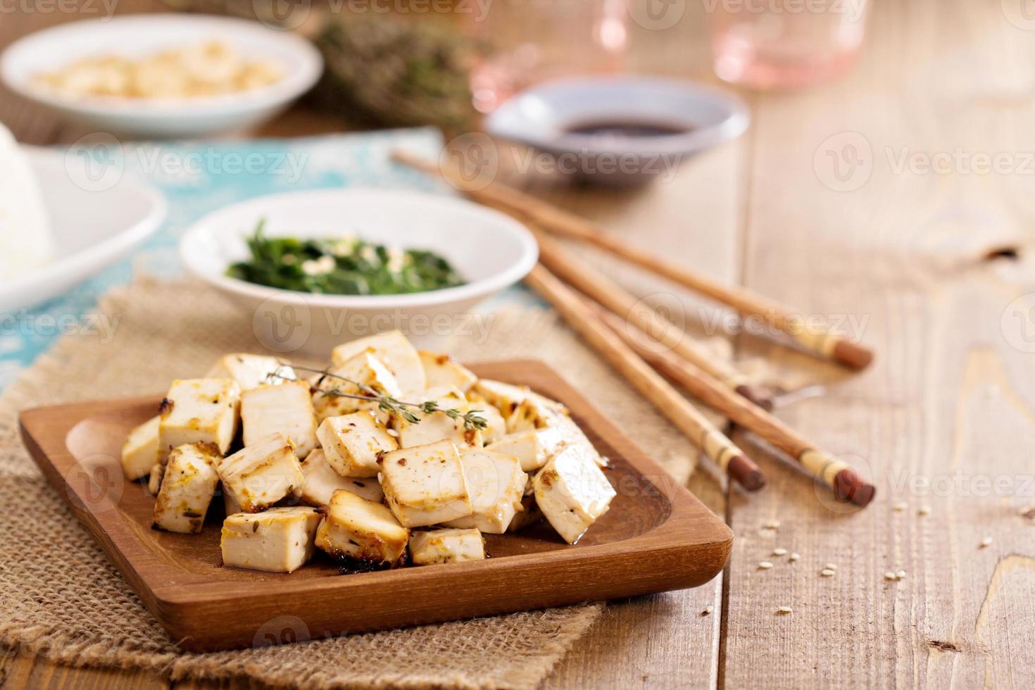 Baked tofu with spices photo
