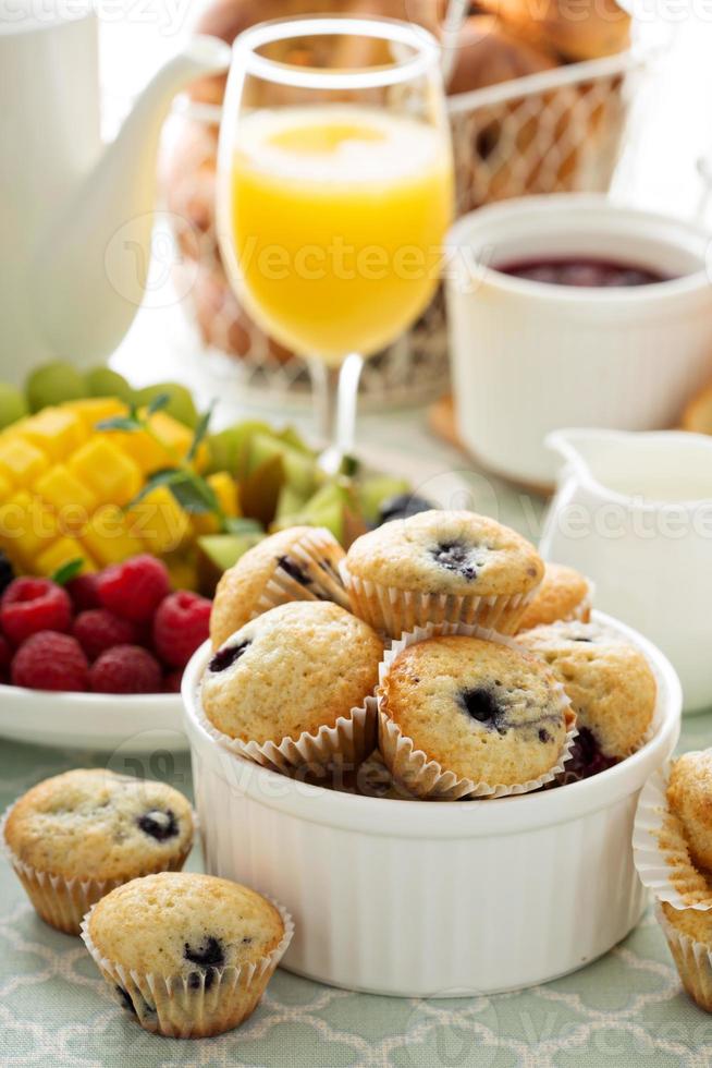 Fresh and bright continental breakfast table photo