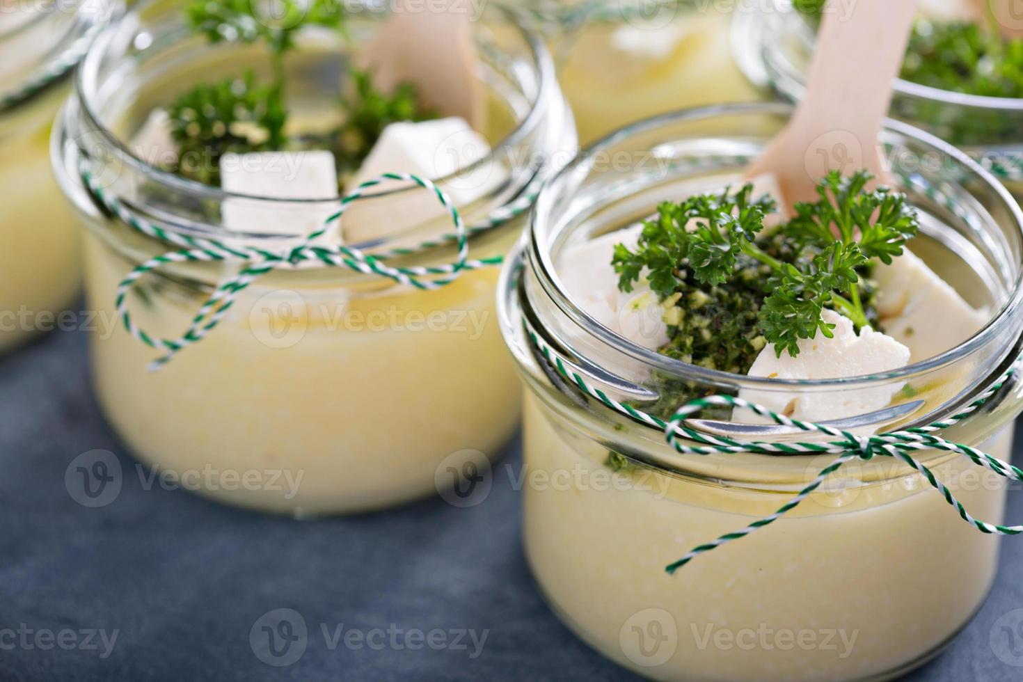 Cooked polenta with feta cheese photo