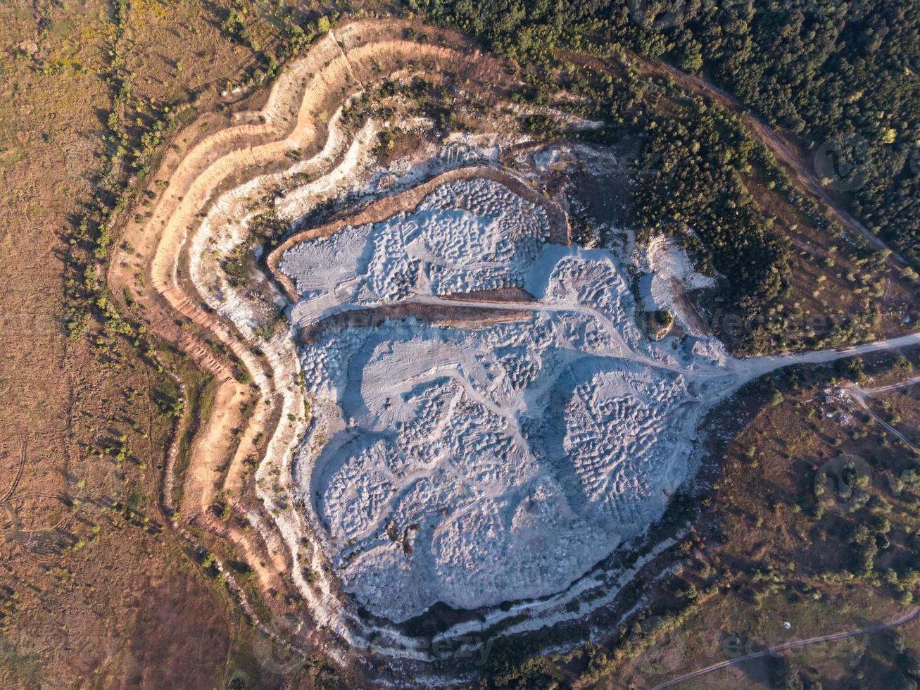 Top view of an old quarry filled with slag from a blast furnace. photo